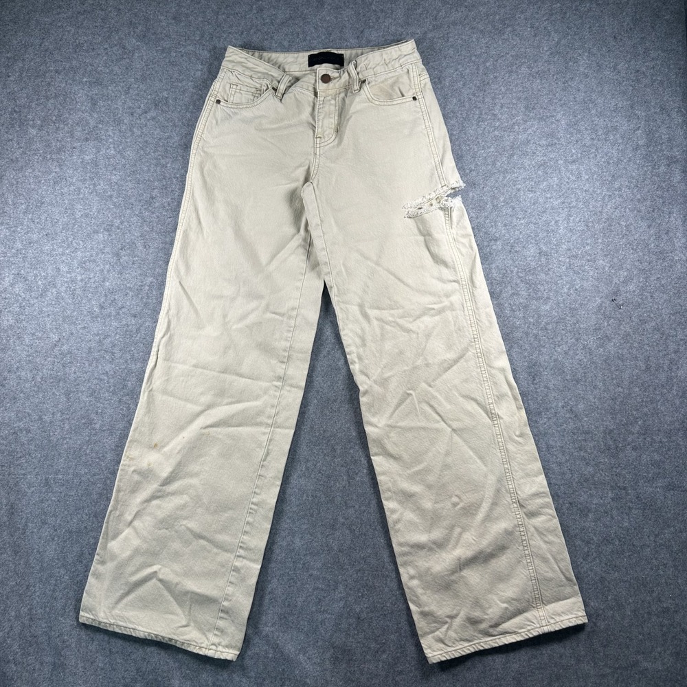 Kendall + Kylie Low Rise Baggy Jeans 23 Tan Distressed Cotton Denim